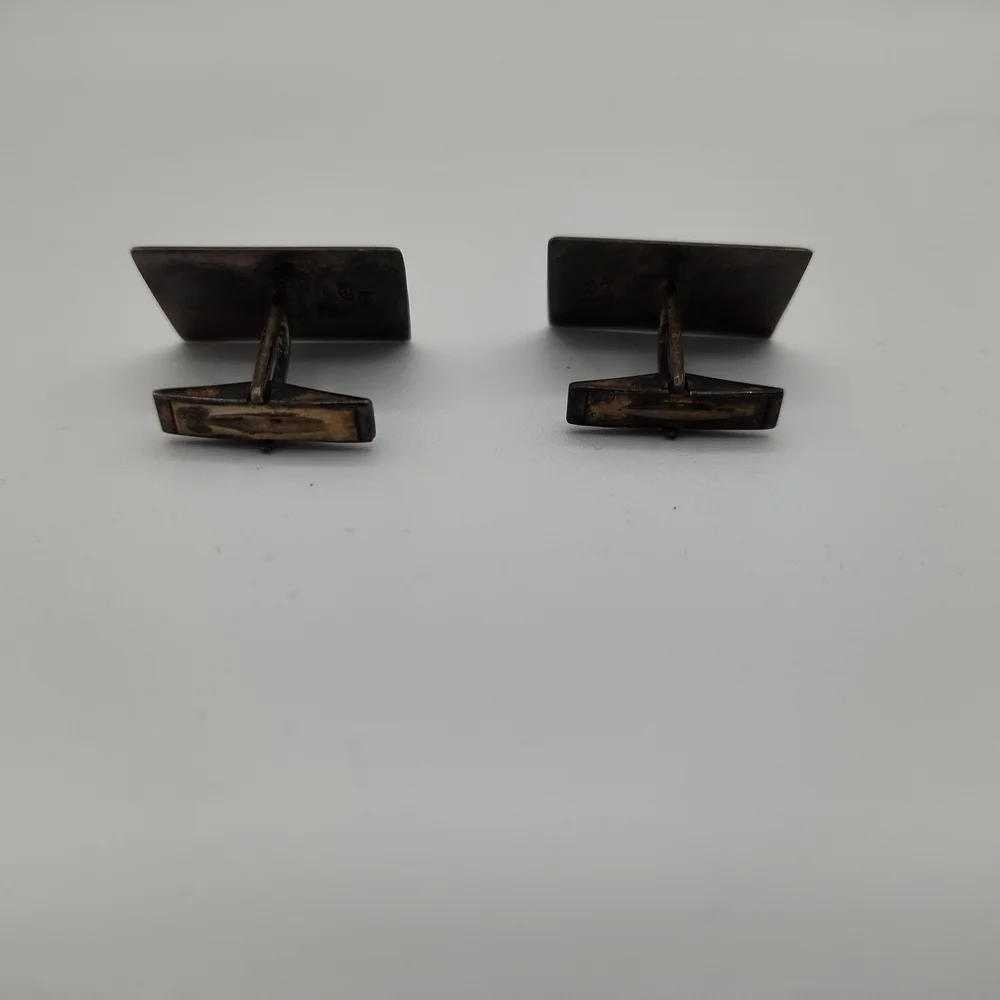 Vintage 1949 .950 Silver Jacob M Oldak Two-Way Cuff Links Intricate